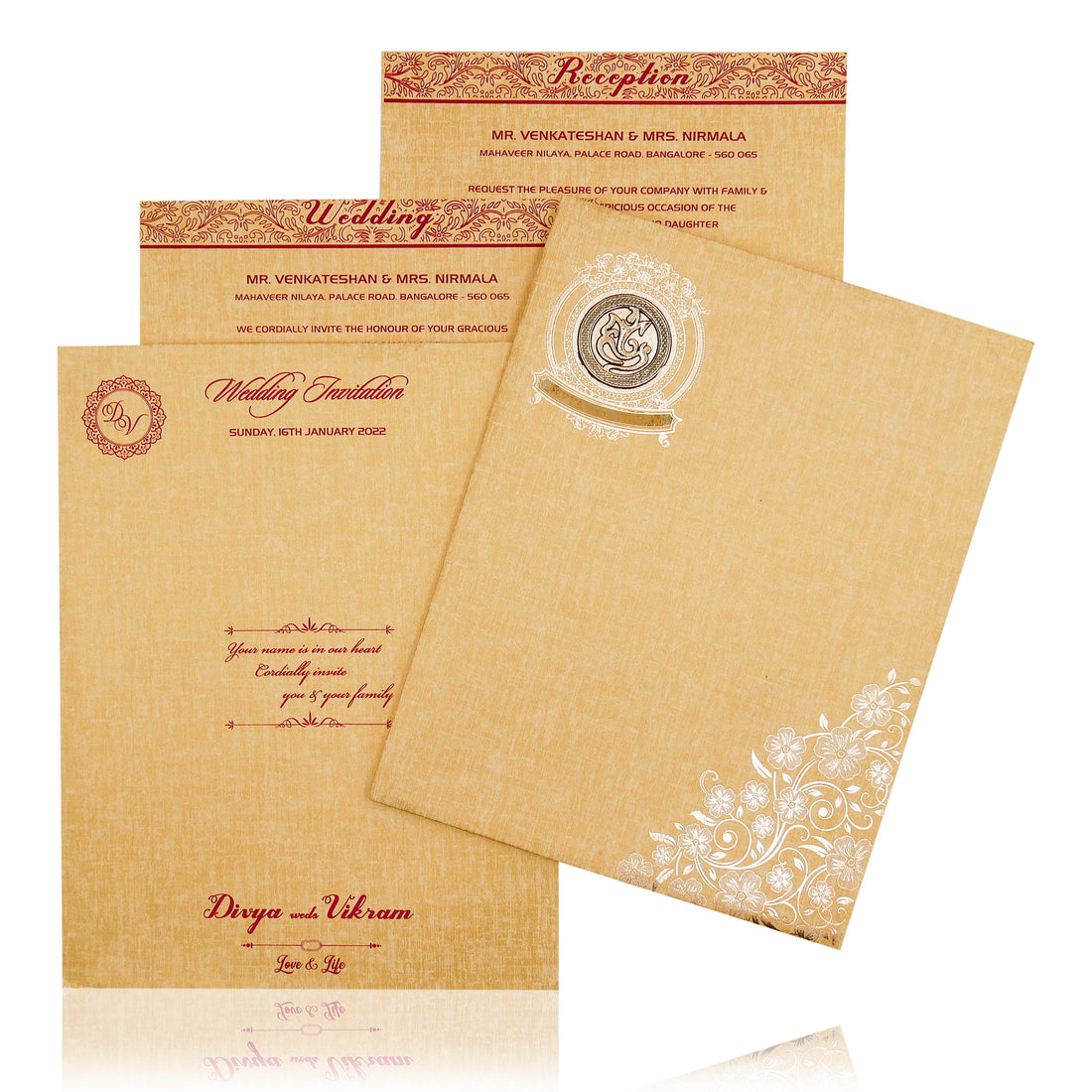 Brown Gold Padded White Floral Design In Gold Foiling-KNPP8502N