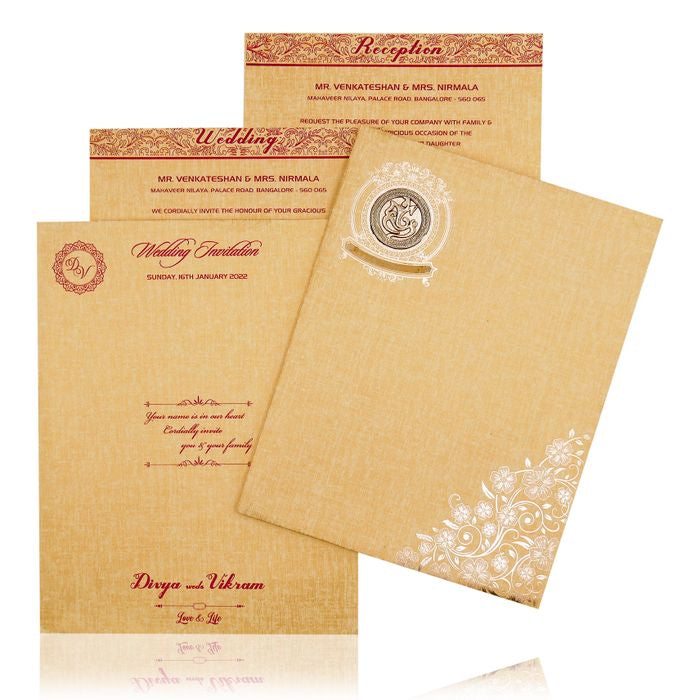 Brown Gold Padded White Floral Design In Gold Foiling-KNPP8502N-King of Cards