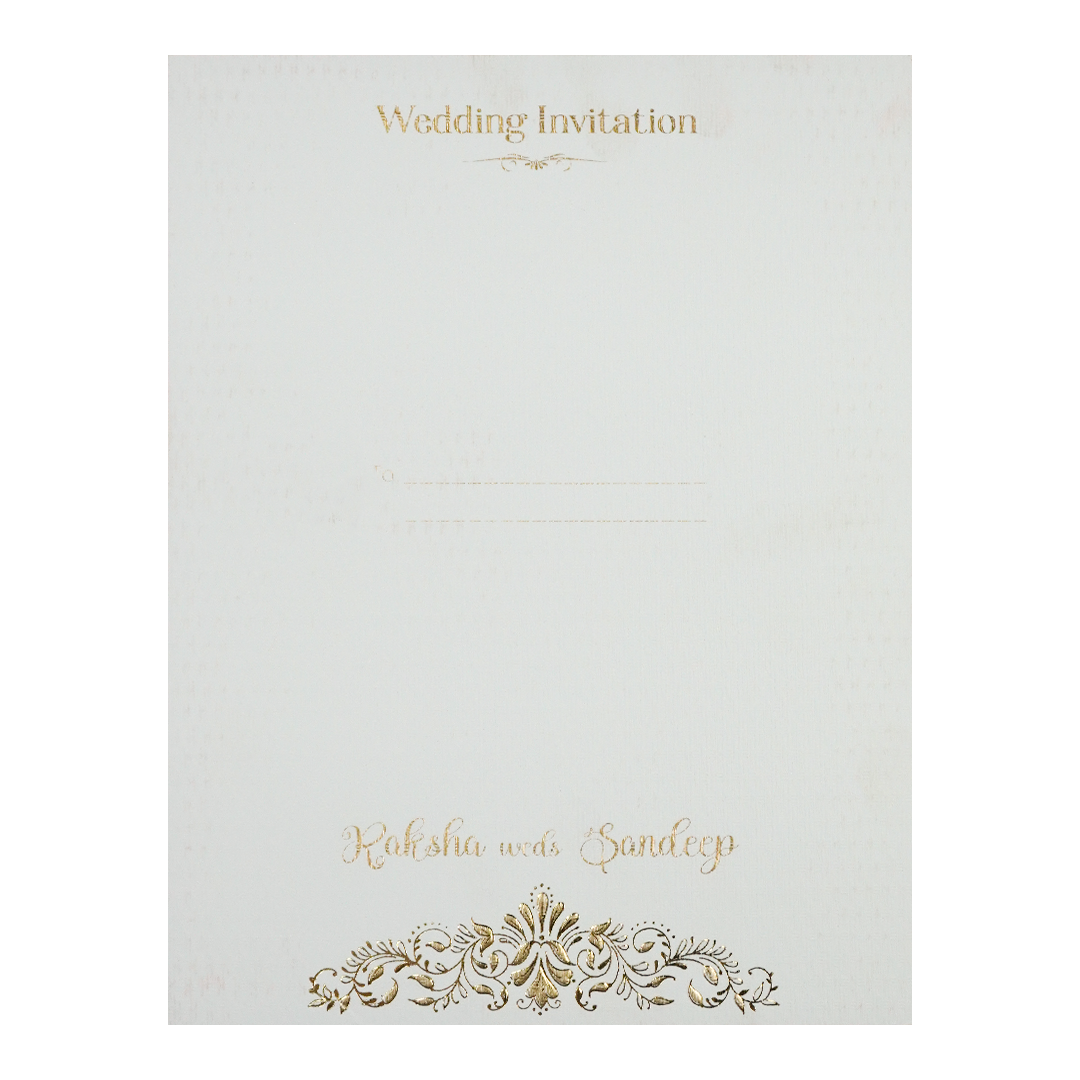 White Gold Floral Border Padded Wedding Card-KSI64350