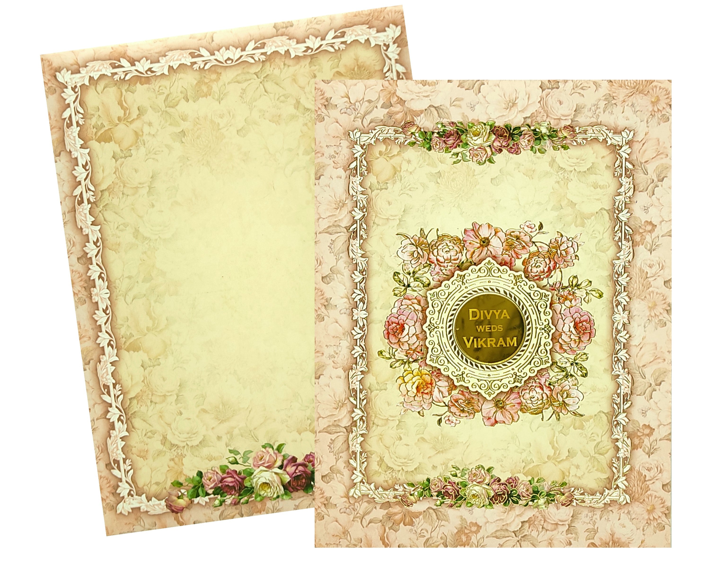 Pastel Pink Classic Floral In Offset Print With Designer Name Plate-KNKC4046-King of Cards