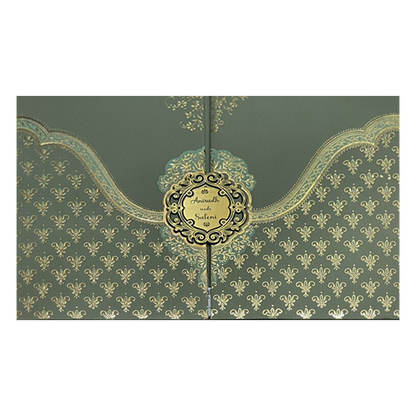 Green Gold Floral Padded Wedding Card-KSI64300
