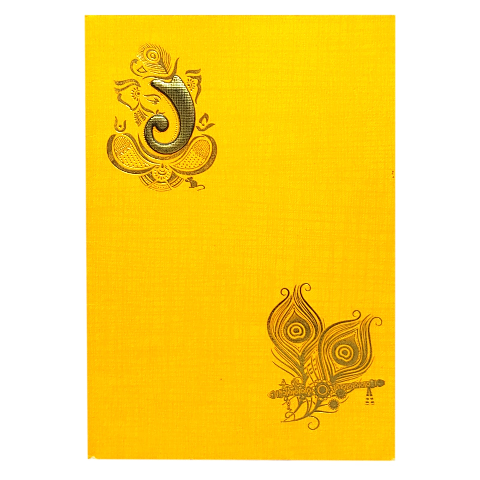 Orange Prince Met Contra Designer Wedding Card With Peacock Feather &amp; Lord Ganesha-KNPM704O