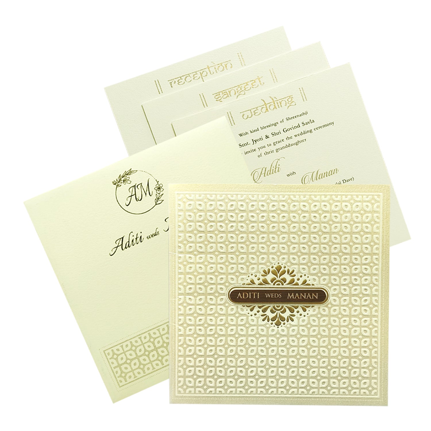 White Nameplate Embossed Invitation Card-KRC29740