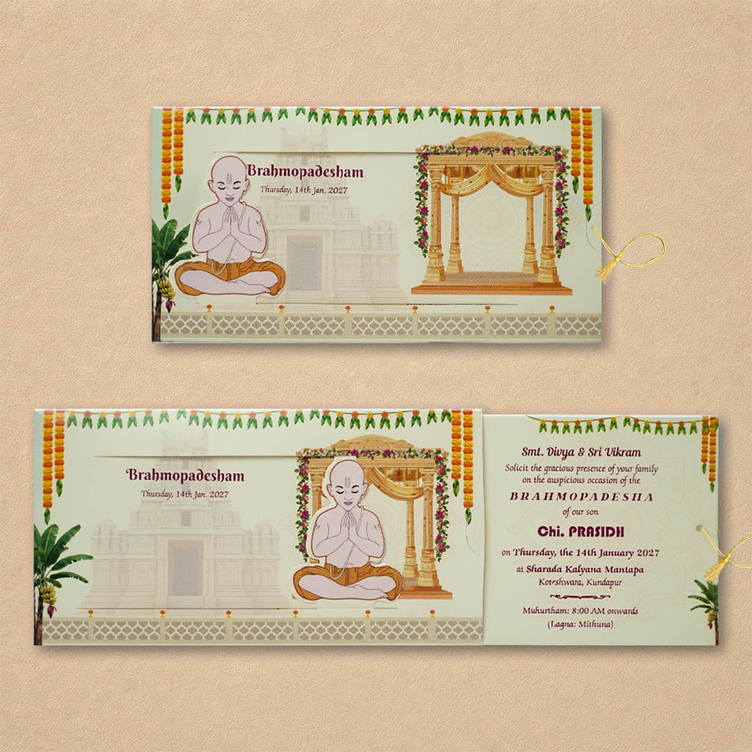 Cream Brahmopadesham Invitation Card | King of Cards