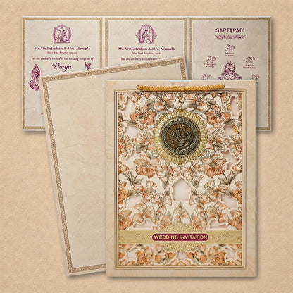Pink Floral Bag Style Wedding Card-KNAV1803