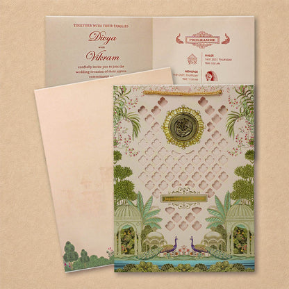 Cream Laser-Cut Bag Style Wedding Card - KNAS3106