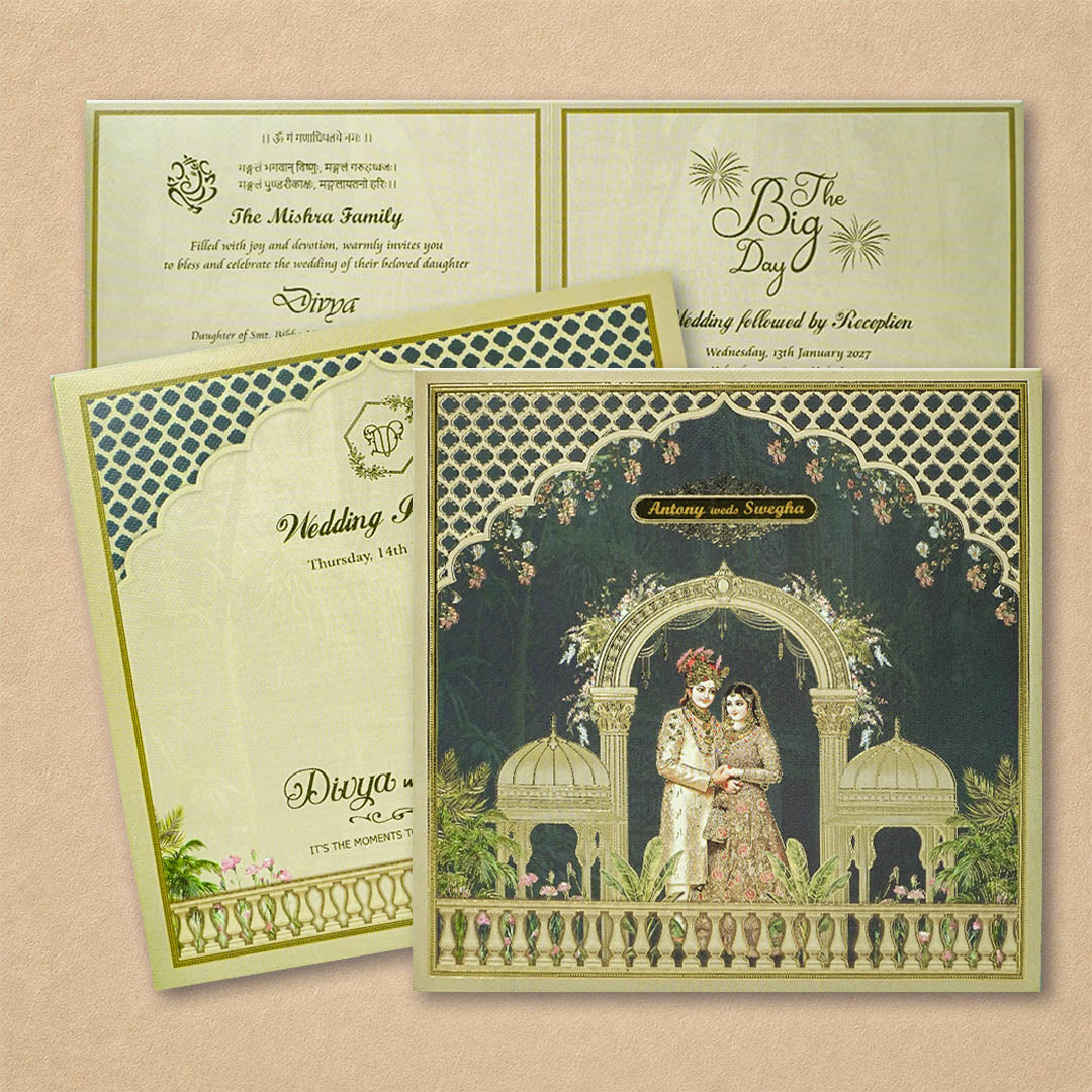 Green Bride Groom Wedding Card - KNKD8114