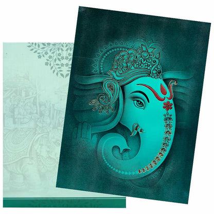 Gorgeous Green Shading With Ganesha Design Padded Wedding Card - KAP49290