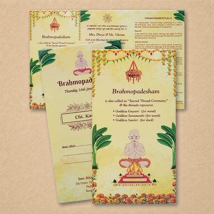 Cream Floral Thread Ceremony Invitation Card - KNKRL123