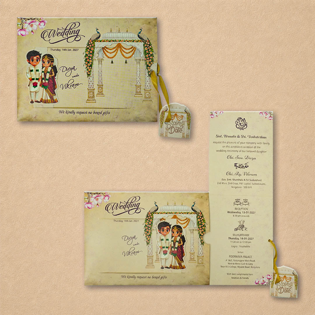 Cream Bride groom Wedding Card-KNKRL122
