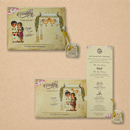 Cream Bride groom Wedding Card-KNKRL122