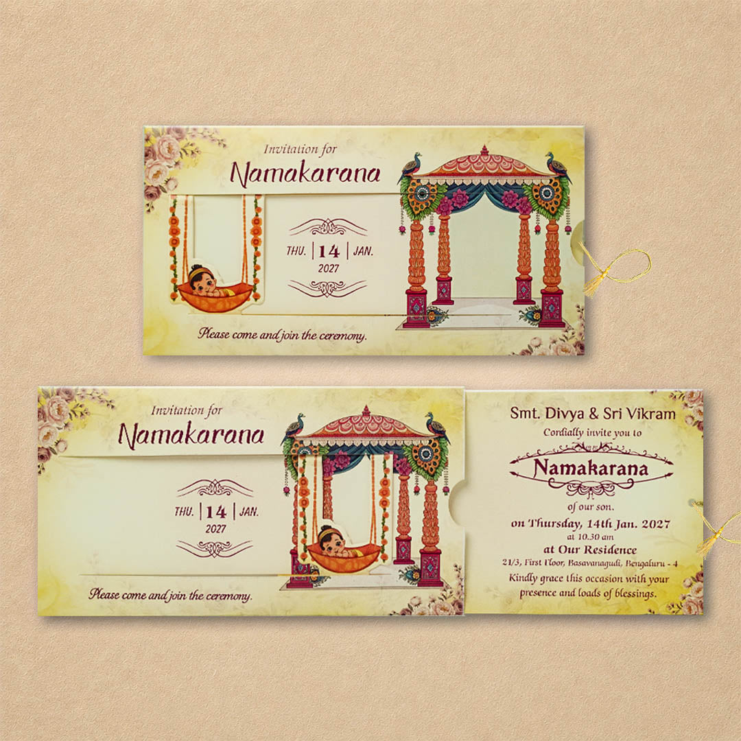 Yellow Baby Naming Ceremony Card-KNKRL119