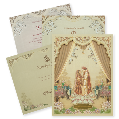 Check out Cream Royal Laser Cut Padded Wedding Card at best price.✅WhatsApp Support ✅Express Delivery.|King of cards.