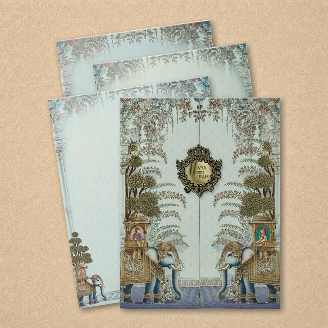 Blue Bride Groom Door Style Wedding Card-KNKC4092