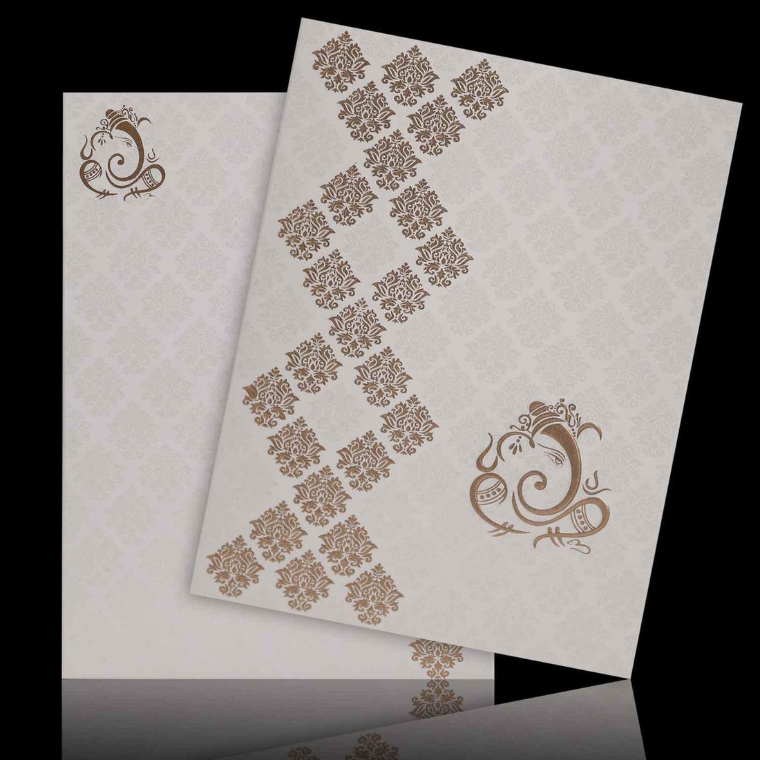 Gold Foiling Embossed Ganesha With White Shading Wedding Card - KNK1145