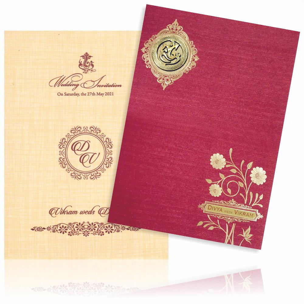 Red Metallic Floral Print And Ganesha With Gold Foiling-KNCM819W