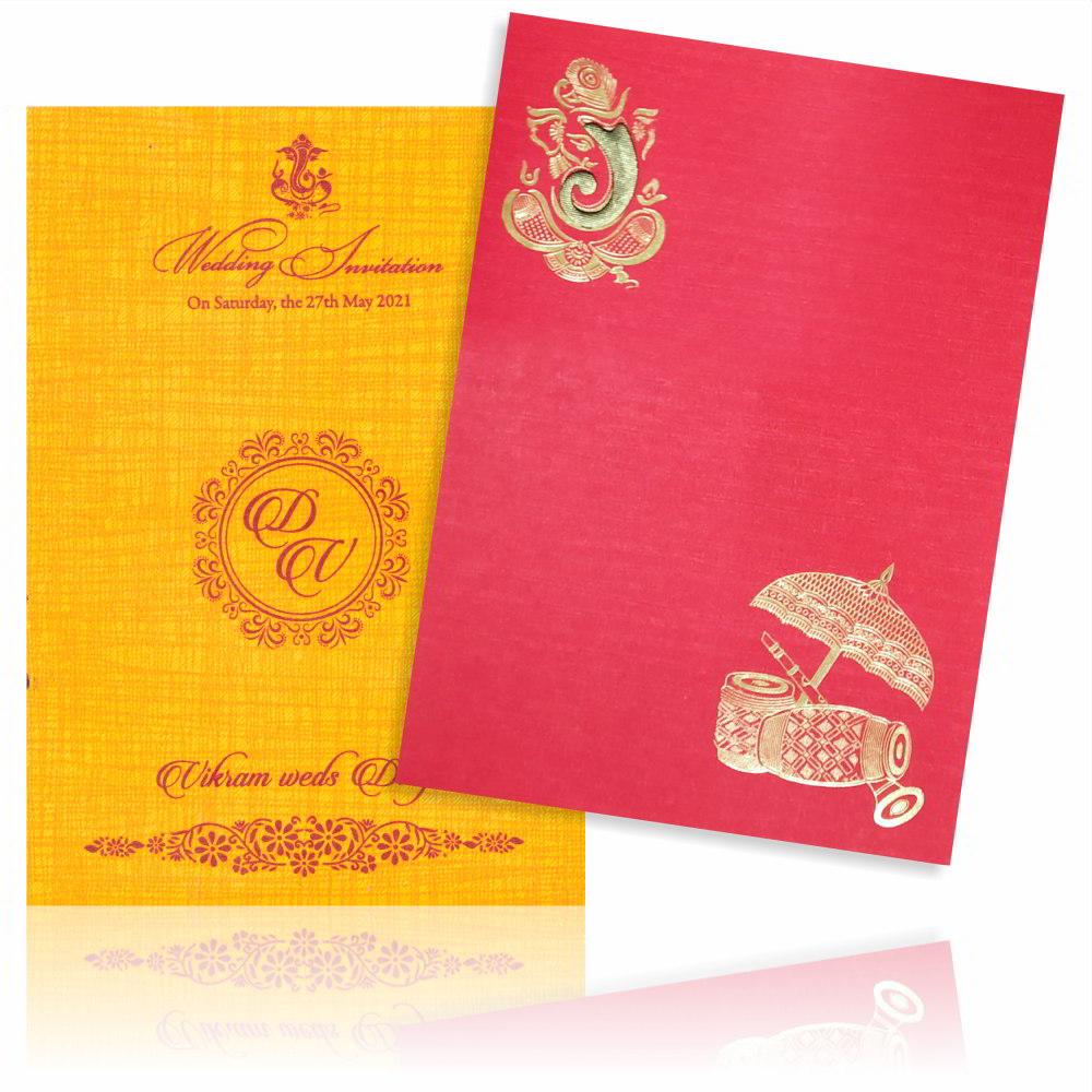 Red Metallic Embossed Ganesha Trunk With Dhol Design-KNCM820R