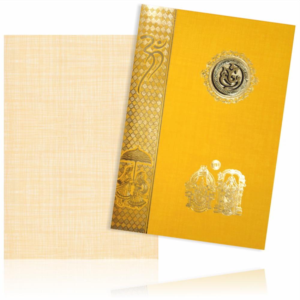 Orange Classic Gold Foil Border Balaji Padmavati Wedding Card-KNCP817O