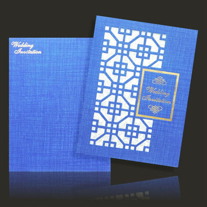 Enchanting Blue Shading With Laser Cut Wolly Material Wedding Card