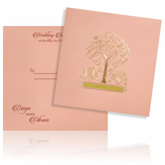 Pink Offset Elephant Gold Foiling Wedding Cards-KND8006P-King of Cards