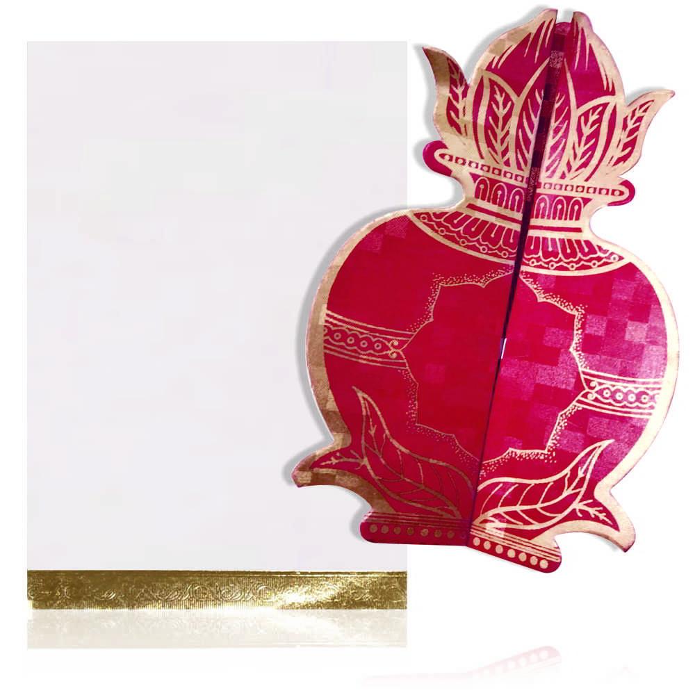 Red Gold Lotus Kalash Wedding Card KNHM810R