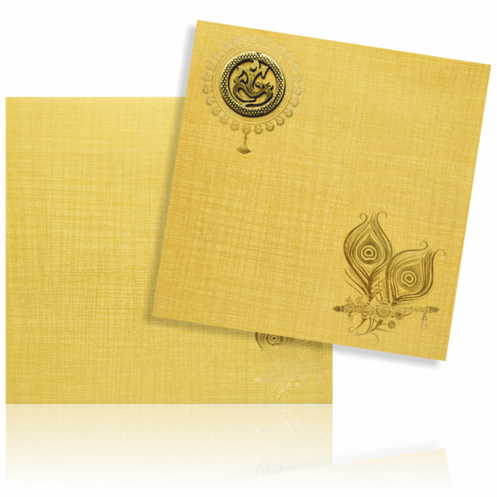 Brown Gold Metallic Peacock Design With Ganesha-KNK0834N-King of Cards