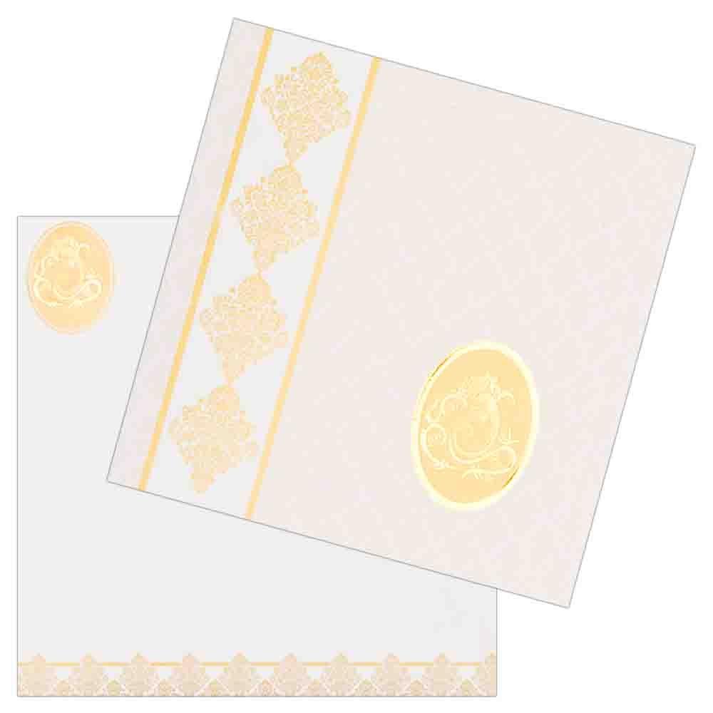 White and Gold Combination Ganesha Wedding Card-KNK1002