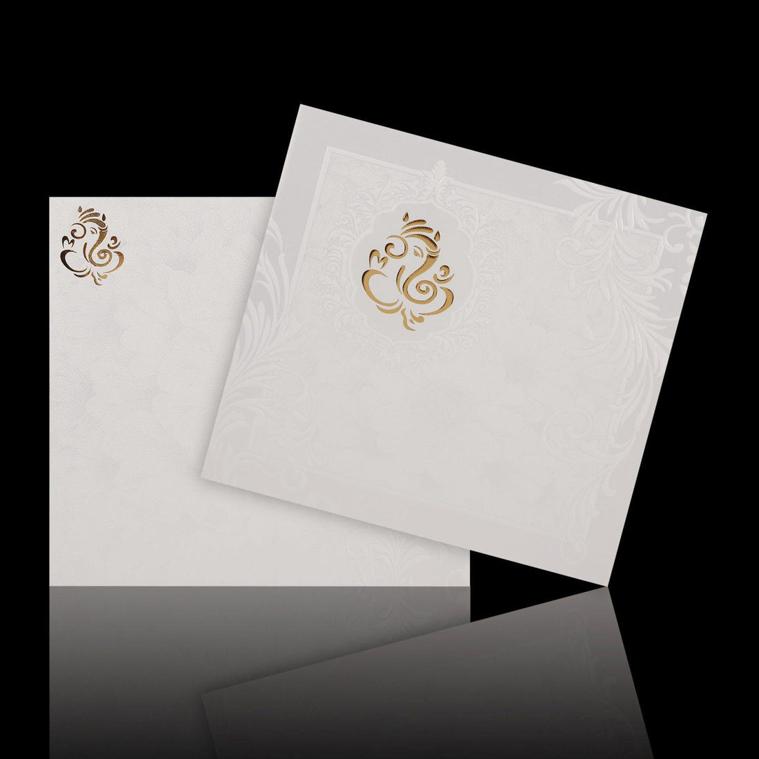 Gorgeous Gold Foiling Ganesha With White Shading Wedding Card - KNK1004