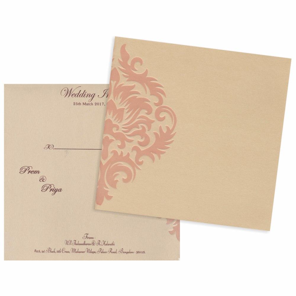 Alluring Floral Theme With Cream Shaded Padded Wedding Card - KNK1294