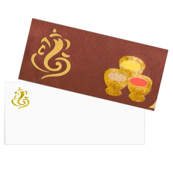 Maroon Die Cut Ganesha Invitation-King of Cards