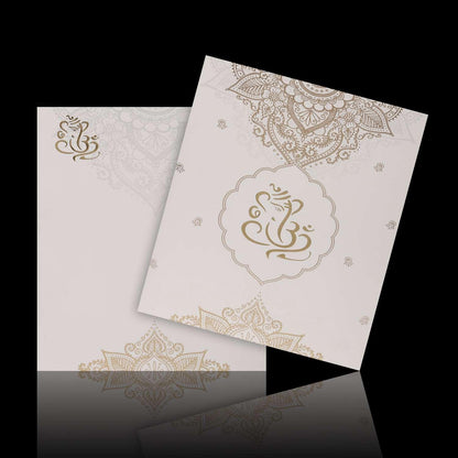 Gold Foiling Ganesha With Floral Theme Wedding Card - KNK1316
