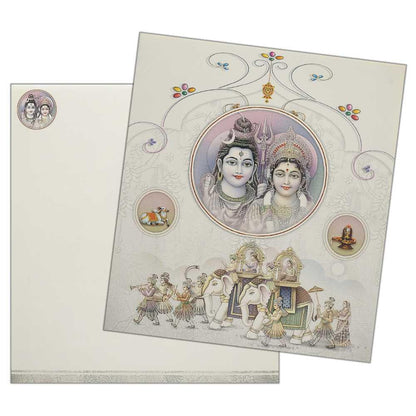 White Shiva Parvathi With Floral Background