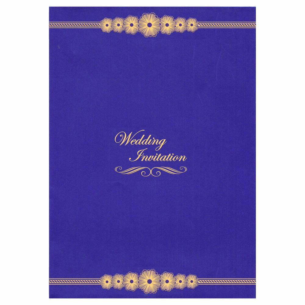 Lovely Gold Foiling Floral Border With Blue Shading Wedding Card-KNK1738