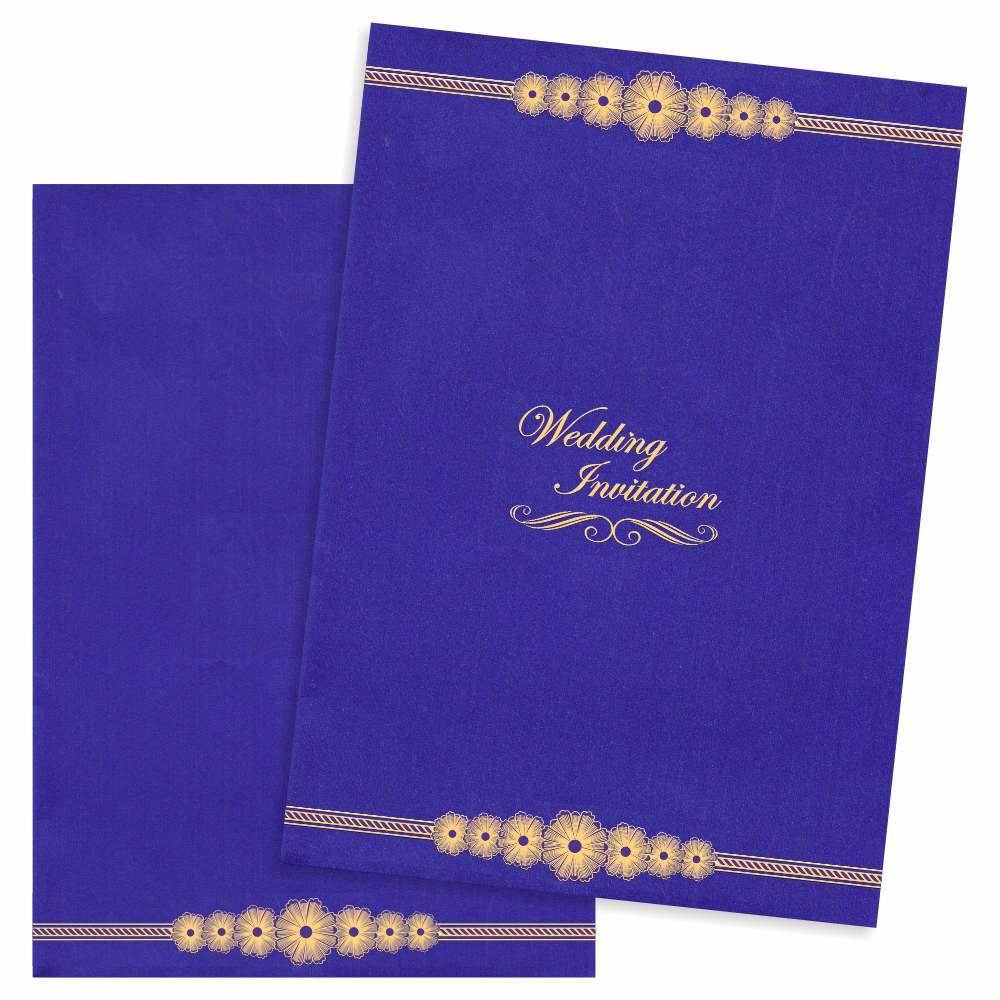 Lovely Gold Foiling Floral Border With Blue Shading Wedding Card-KNK1738