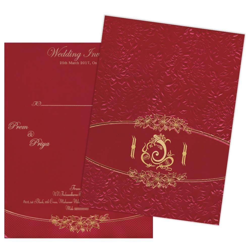 Classic Red Ganesha Wedding Invitation Card - KNK1776