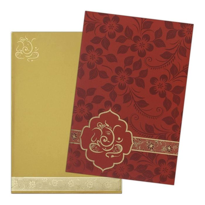 Invitation Card - Mesmerizing Red Floral Ganesha Wedding Card-KNK1914-King of Cards