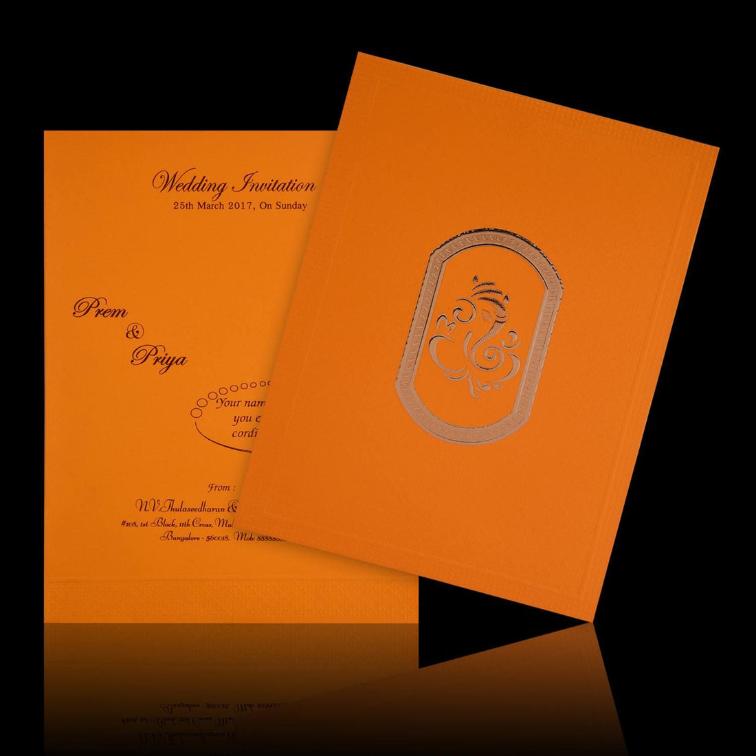 Classic Yellow Shading With Ganesha Theme Wedding Card - KNK2036