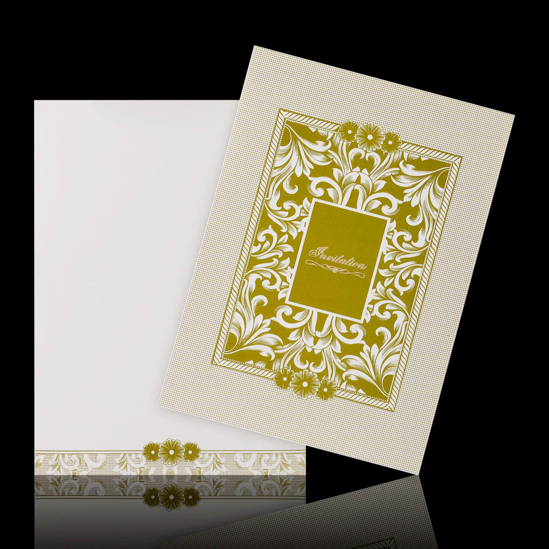 Green Shading Flowers With White Shading Wedding Card - KNK2063