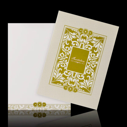 Green Shading Flowers With White Shading Wedding Card - KNK2063