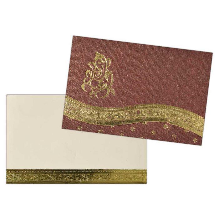 Invitation Card - Divine Creation Ganesha Card in Brown and Gold-KNK2250-King of Cards