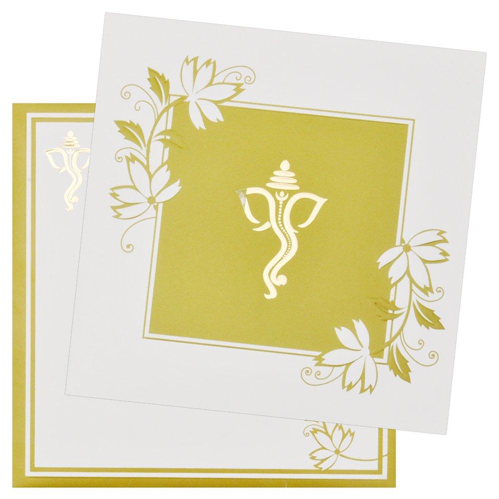 Indian Ganesha  With Green Shaded Wedding Card-KNK2267