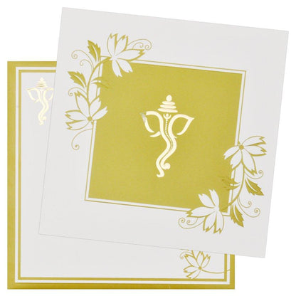 Indian Ganesha  With Green Shaded Wedding Card-KNK2267