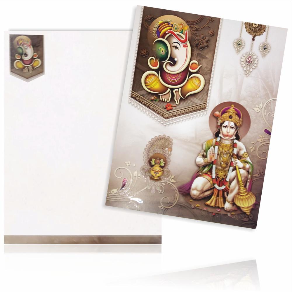 Awesome Hanuman Design With Brown Shading Wedding Card-KNK2329