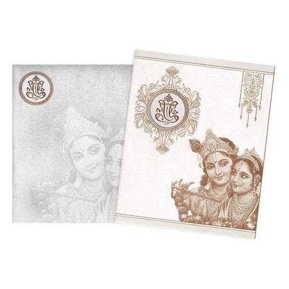 Invitation Card - Designer White Ganesha Radha Krishna Card - KNK2447