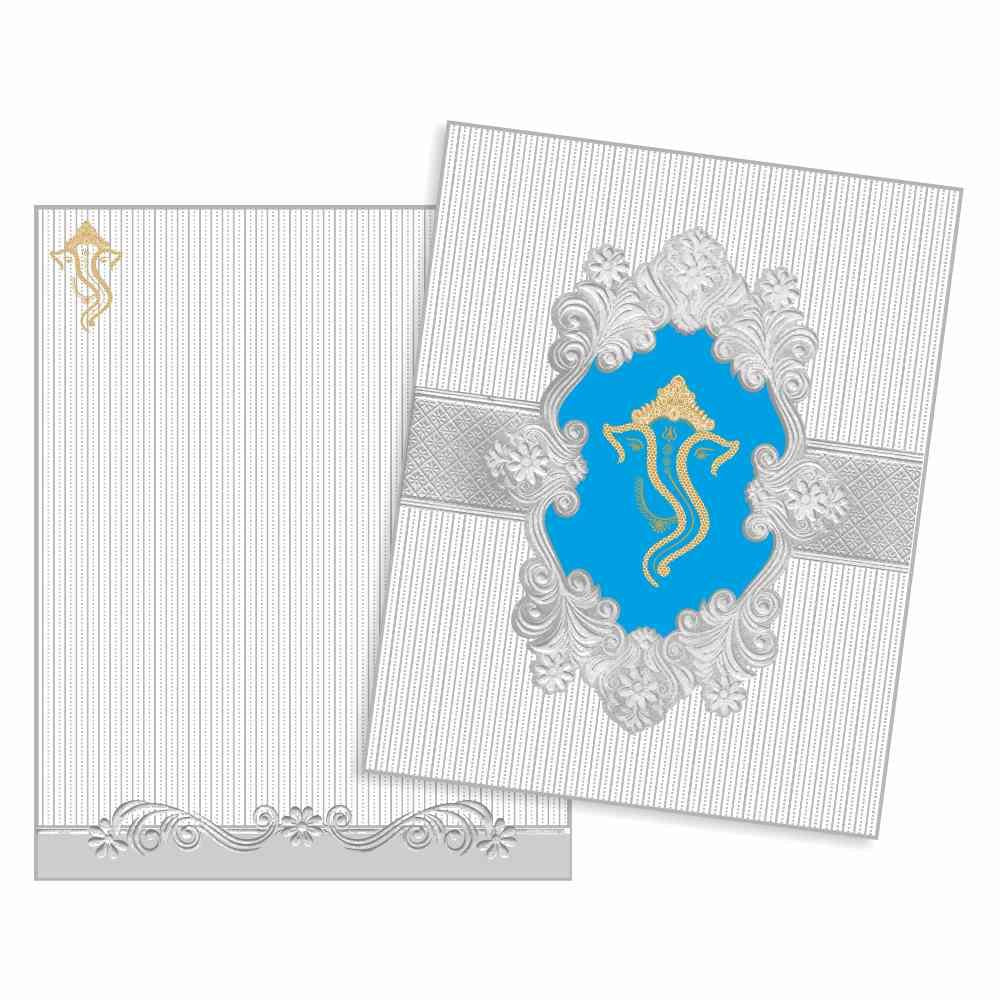 Invitation Card - Silver Blue Ganesha Card - KNK2471