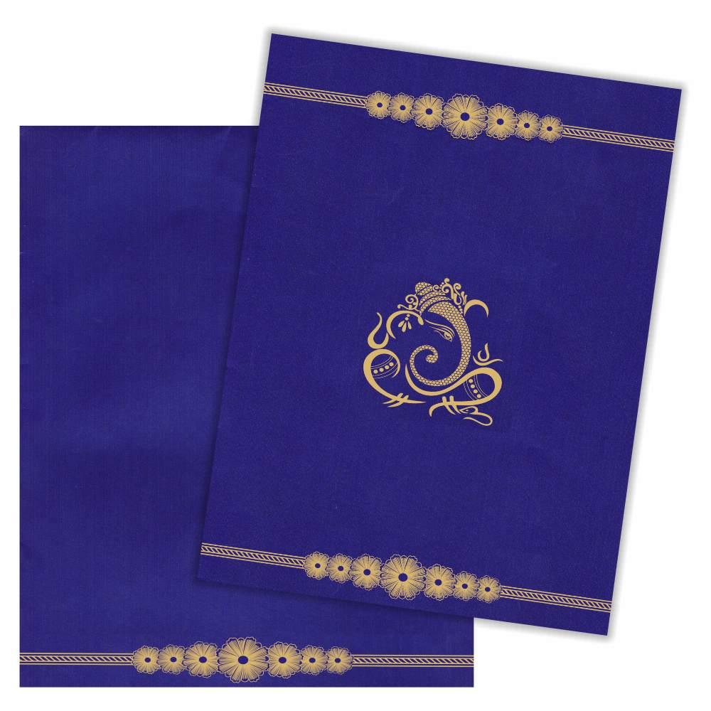 Blue Gold Ganesha Floral Wedding Card-KNK2548