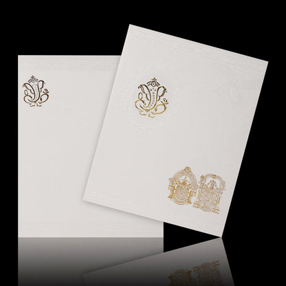 Unique Gold Foiling Ganesha With Pristine White Shading Wedding Card - KNK2788