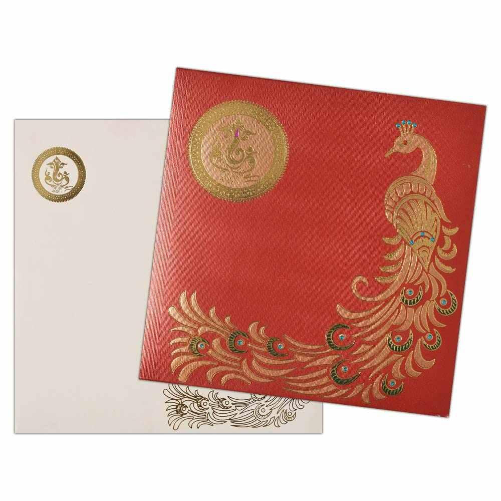 Invitation Card - Exotic Peacock on Rich Red Invitation Card-KNK2839-King of Cards