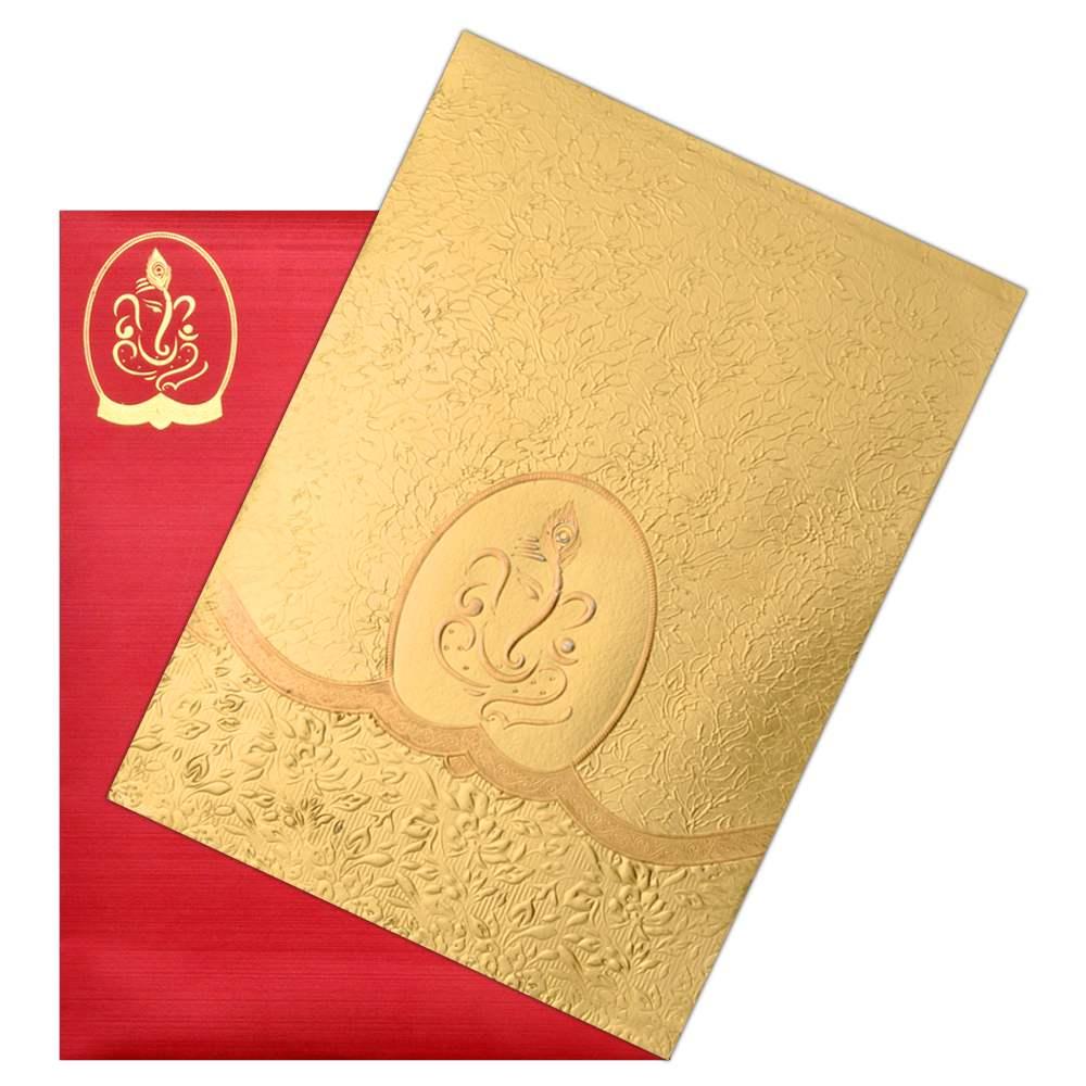 Eye-Catching Gold Shaded Ganesha Wedding Card - KNK2926