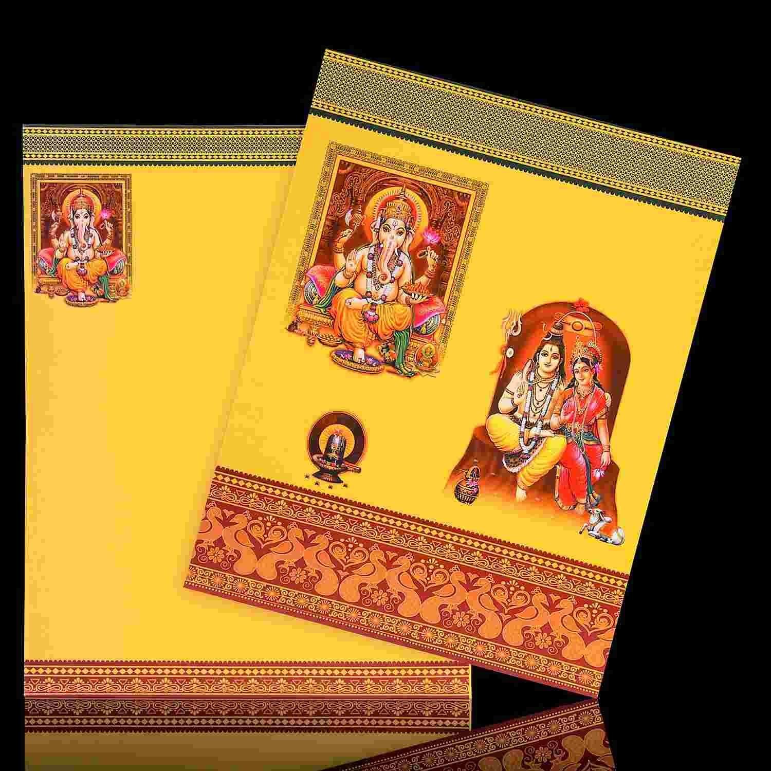 Yellow Ganesha Shiva Parvathi Invitation Card